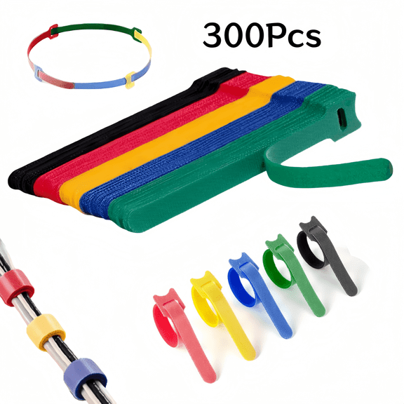 ChrumpTon 300Pcs Reusable Cable Ties, Cord Wrap, 5.9 Inch Adjustable Cord Organizer, Zip Ties, Multi-Color Cable Management Straps for Home, Office, and Data Centers