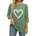 thumbnail image 3 of YUGYXL Womens 3/4 Sleeve Crew Neck T-Shirts Valentine's Day Spring Shirts Love Heart Printed Graphic Tees Green S, 3 of 5