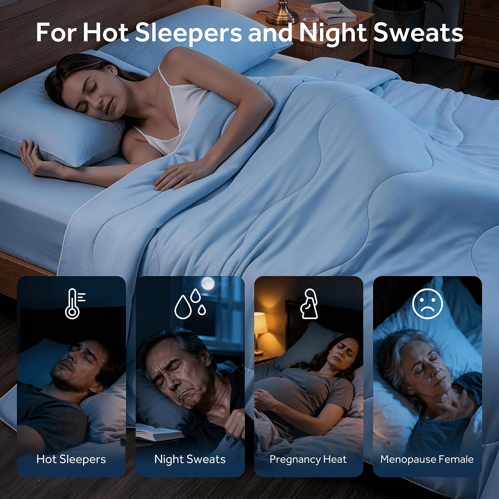 EMONIA Cooling Blanket King Size, Double-Sided Cooling Comforter for Hot Sleepers and Night Sweats, Soft Summer Cool Blanket, All-Season Lightweight Bed Comforter (Blue 108"x90")