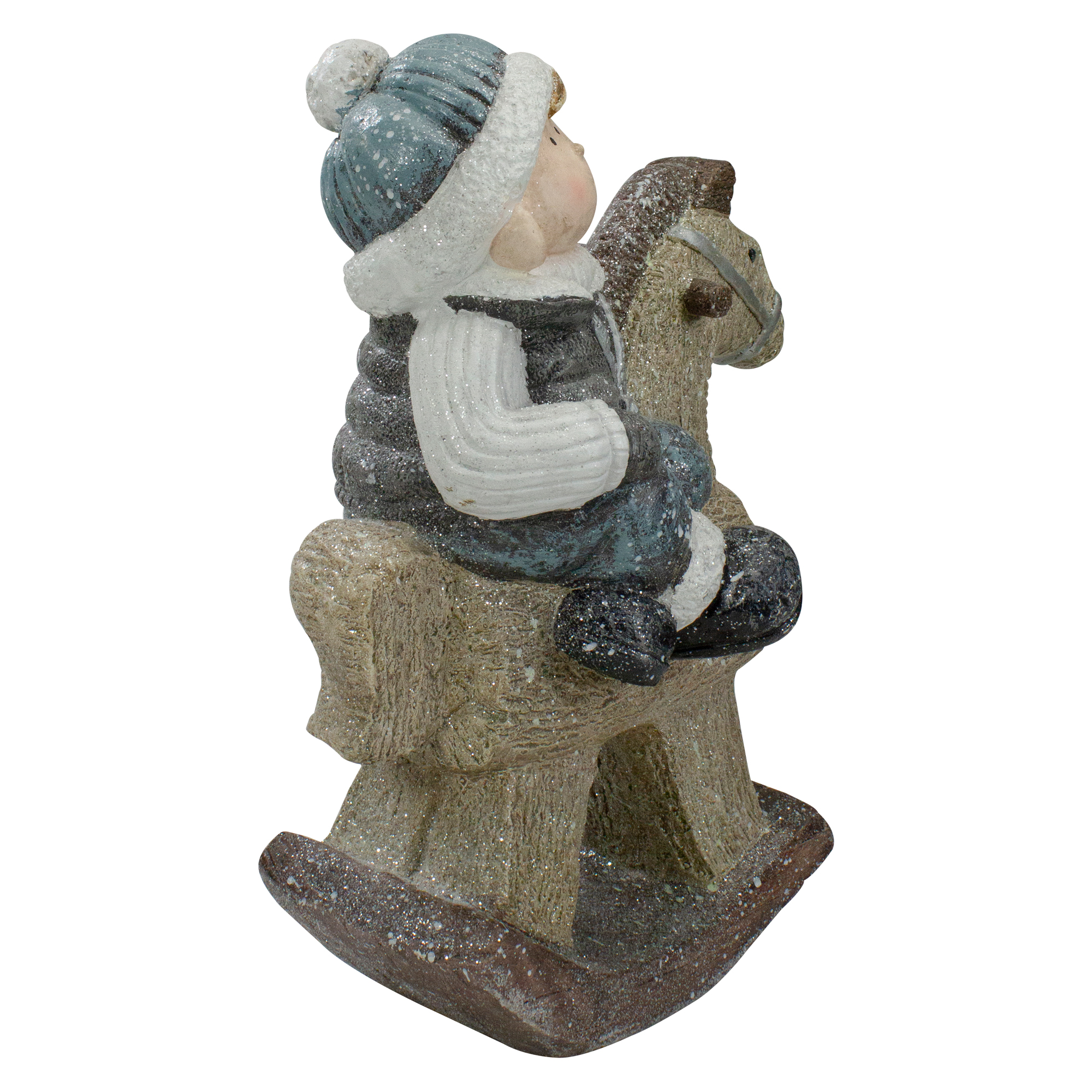 18" Sparkly Little Boy on Rocking Horse Decorative Christmas Tabletop Figure