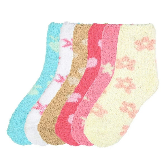 6-PACK Couver Women's Warm Soft Plush Socks, Floral Pattern, 9-11