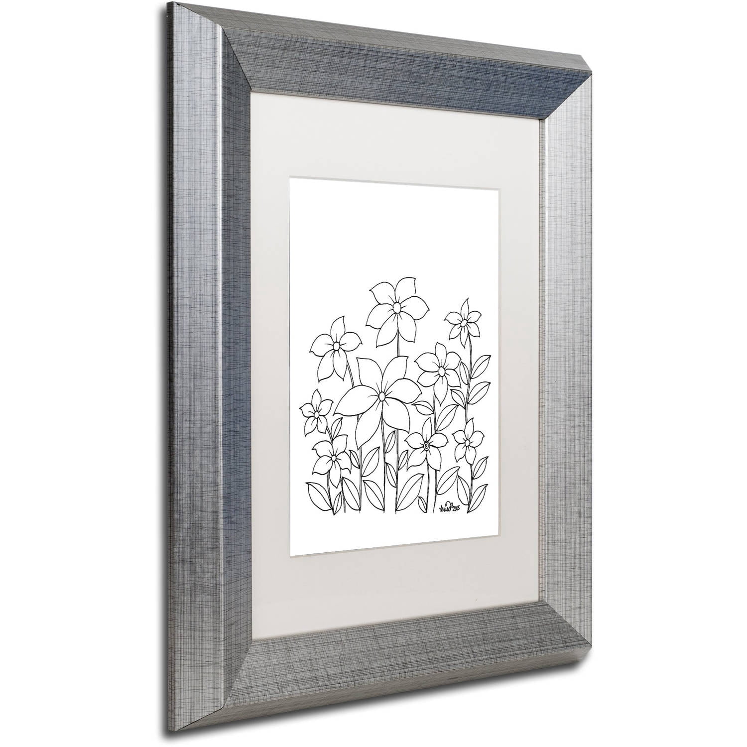 Trademark Fine Art "Simple Flower Doodle 1" Canvas Art by KCDoodleArt White Matte, Silver Frame