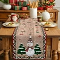 thumbnail image 4 of Christmas Snowman Cotton Linen Table Runner Winter Pine Trees Xmas Snow Wood Grain Dining Table Runners for Home Decor Party Dining Room Restaurant Kitchen Party 13" x 48", 4 of 9