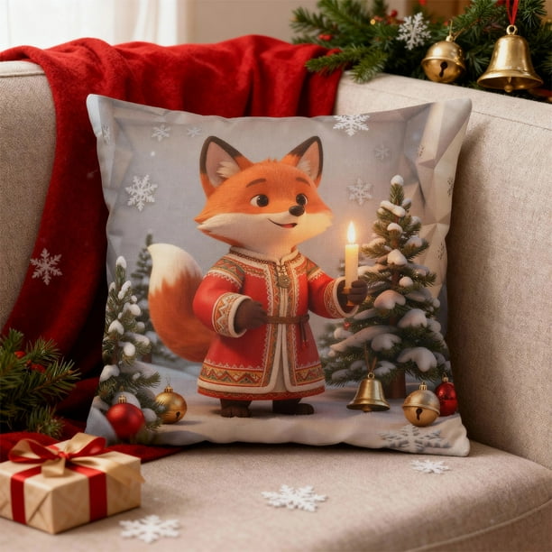 Funda de almohada navideña | Funda decorativa | Cuadrada de 45 x 45 cm | Tejido de poliéster suave con cremallera oculta para sofá, sillón y cama