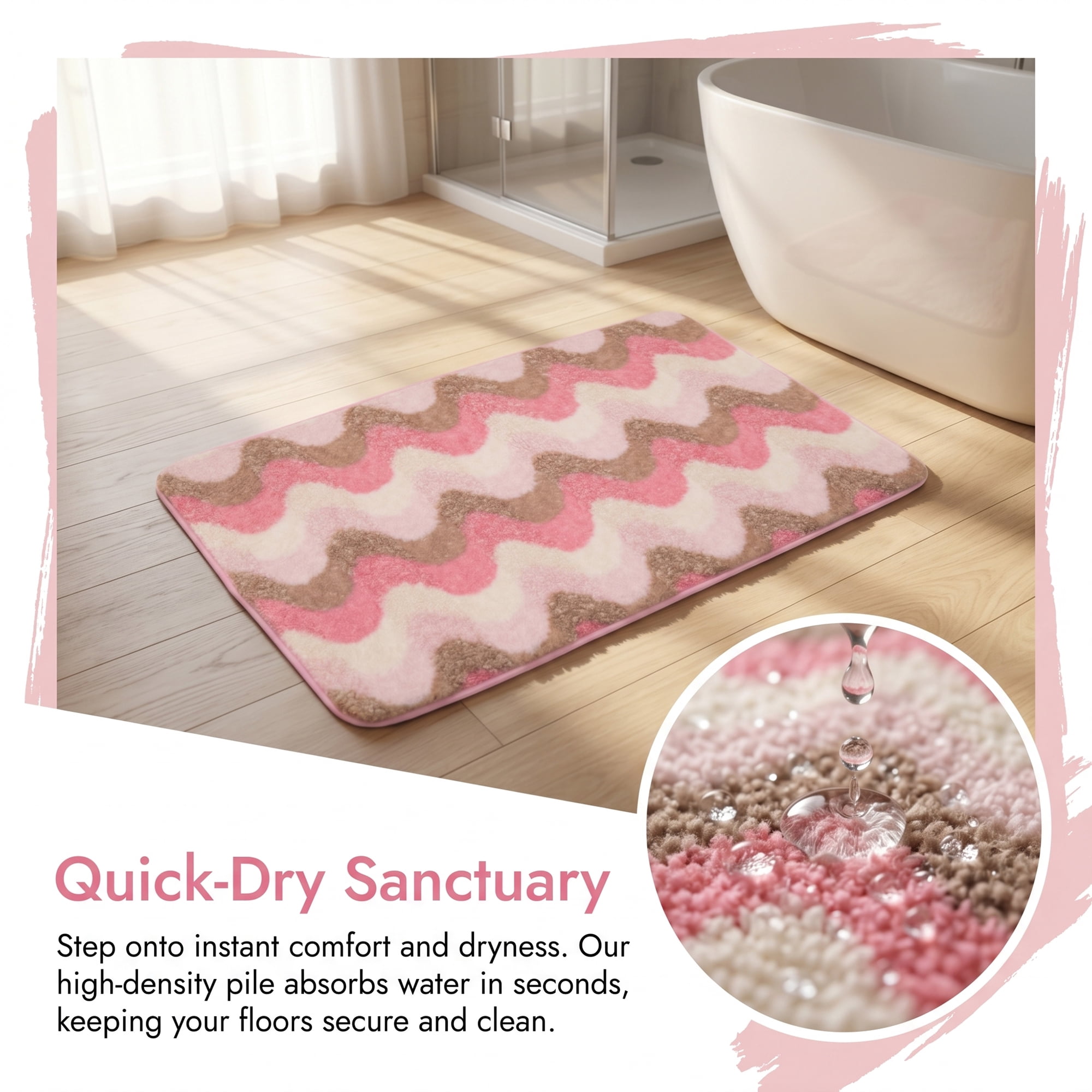 Unique Bargains Absorbent Non-Slip Machine Washable Geometric Bath Mat Rose Pink 24" x 16"