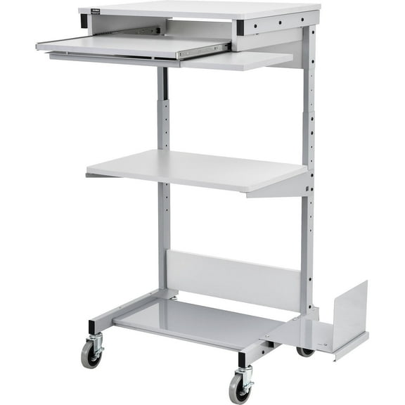 Mobile Computer Workstation with Keyboard, Printer Shelf and CPU Holder, Gray