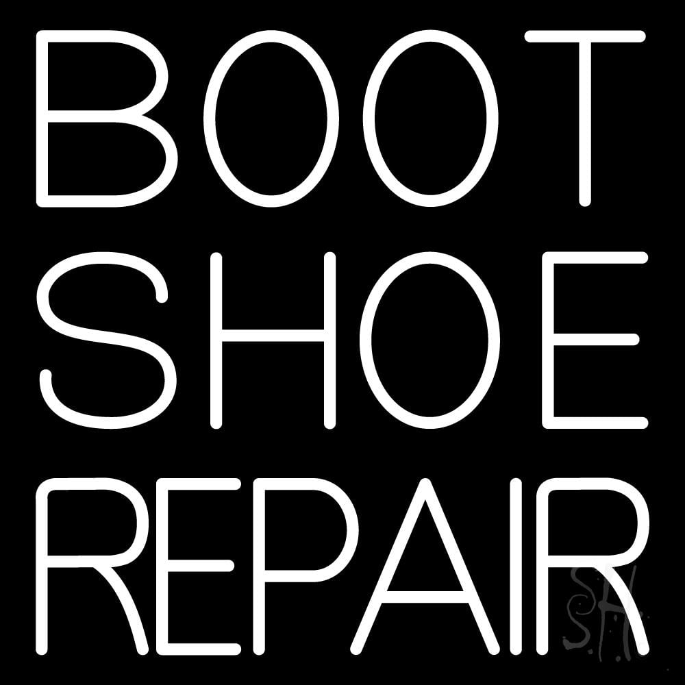 Red Boot Shoe Repair LED Neon Sign 24 x 24 inches, Black Square Cut Acrylic Backing, with