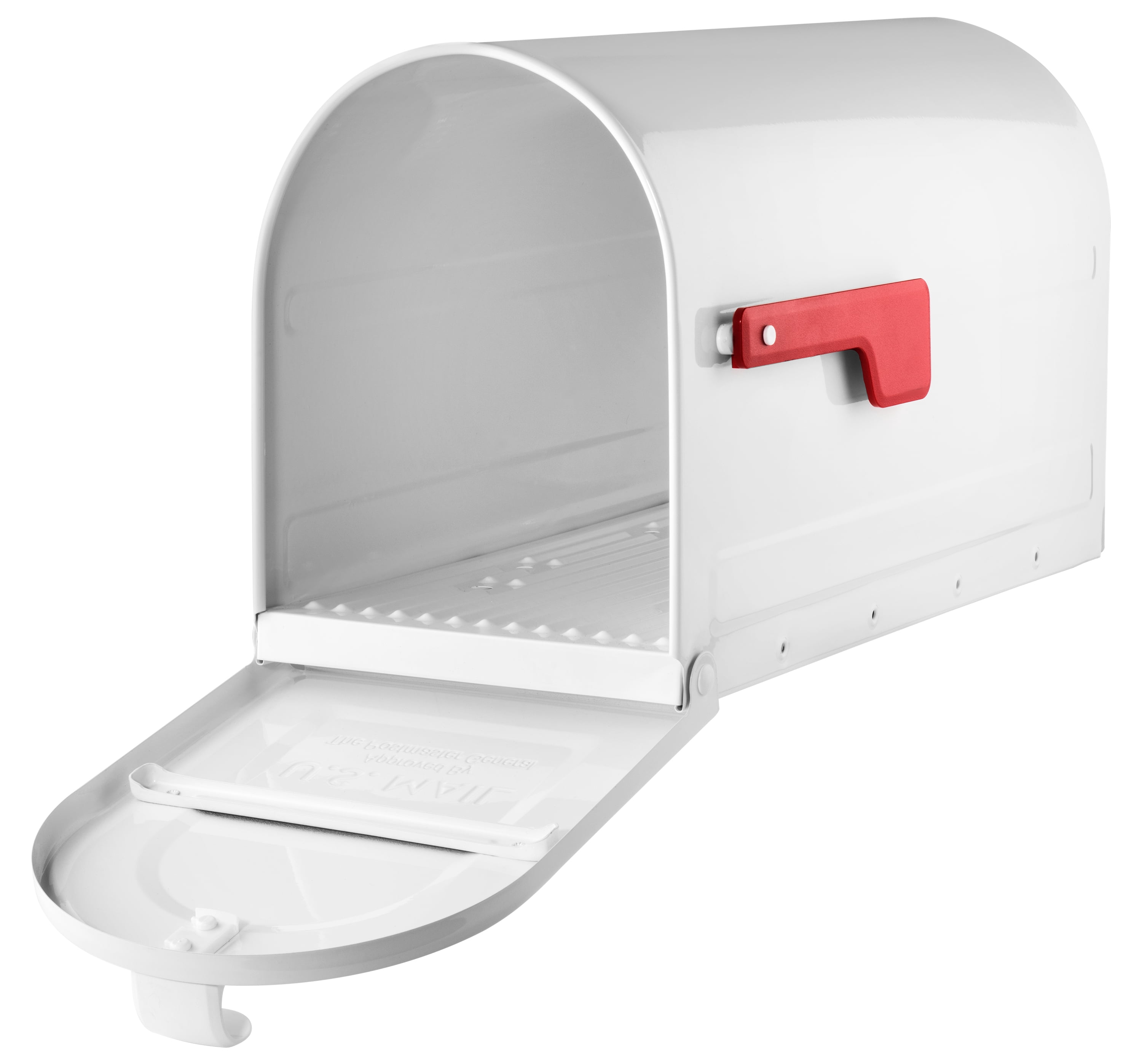 MB2 Post Mount Mailbox White with Red Flag