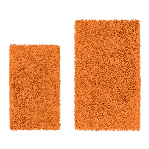 Alfombra de Baño Luxurux: Alfombras de Baña de Baño de Baño de Lujo Extra Suaves, Material de Microfibra de Chenilla de 1 '', Súper Absorbente (Conjunto Rectangular, Naranja) LuxUrux tapetes para baño