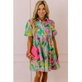 thumbnail image 5 of Women's Green Floral Puff Sleeve Collar Buttoned Babydoll Dress, 5 of 7