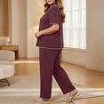 thumbnail image 3 of Bixock Womens Plus Size Pajamas Set 2 Piece Loungewear Set Short Sleeve Long Pants Pjs Set Solid Color Comfortable Soft Homewear Sleepwear Women Clothings, 3 of 5