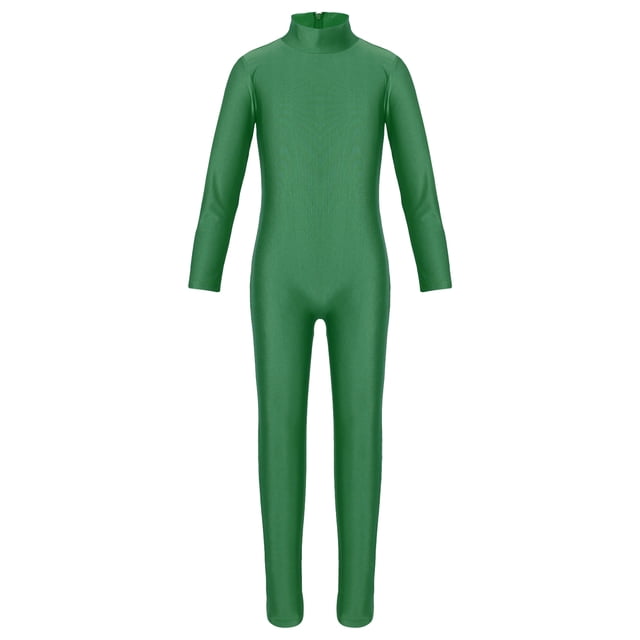 Rswnyirn Tenue de Danse à Manches Longues pour Filles, Justaucorps Unitard de Gym Vert 5TG
