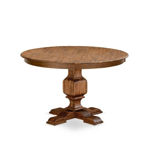 FurniFact Rustic Round Dining Table, Antique Walnut Finish, Wood, 48 Inch