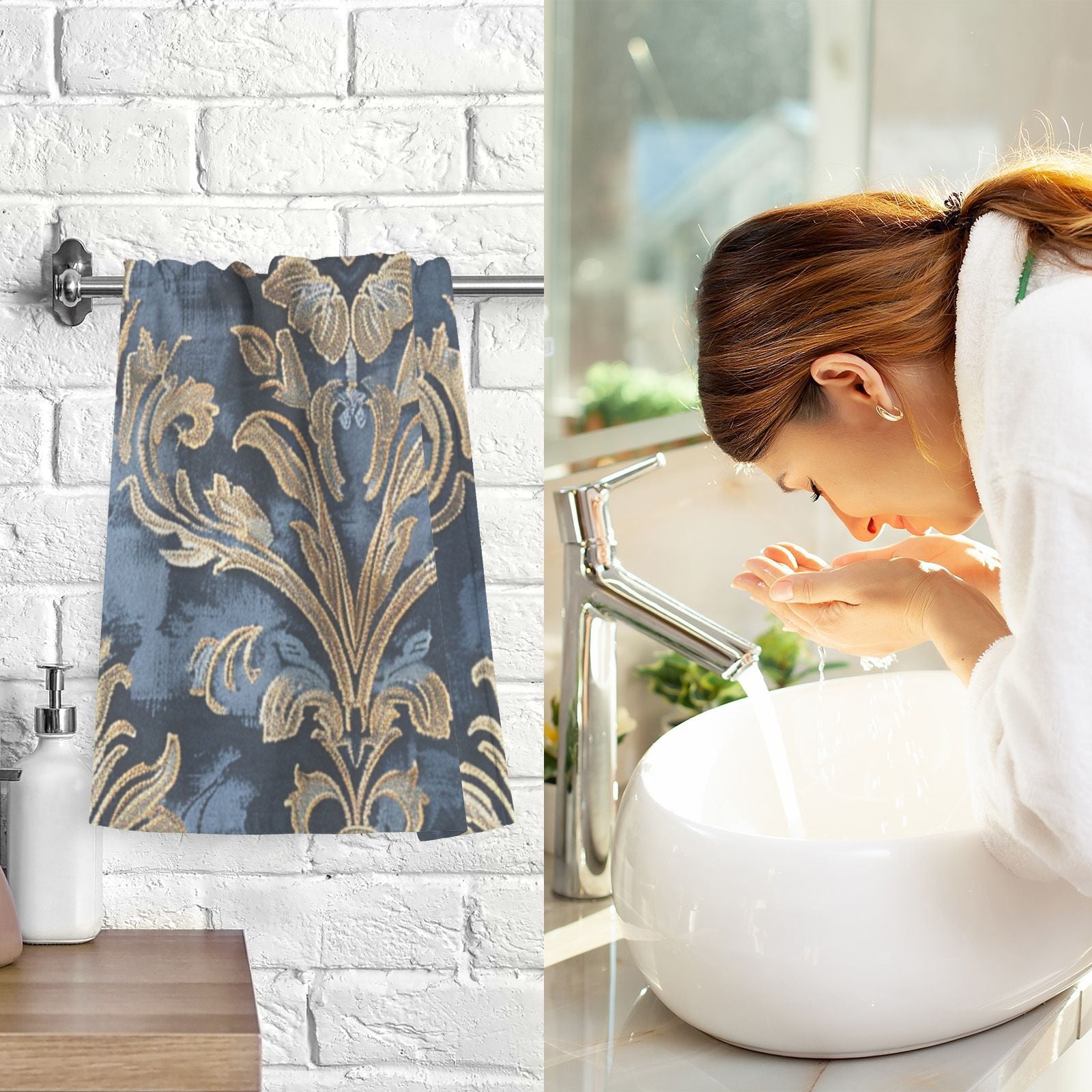 Boho Floral Hand Towels Cotton Bath Towels Large Face Towels Absorbent for Bathroom 2 Packs