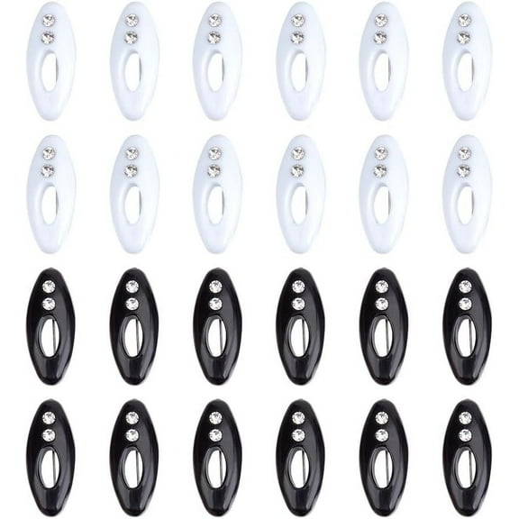 24Pcs Hijab Pins Clips Scarf Safety Pins 1.5x0.6 Inch Black and White Plastic Cover Hijab Pin Hollow with Rhinestone Pins Oval Scarf Pin for Fastening Scarves Sweaters Hijab Accessories