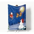 thumbnail image 4 of Blue Christmas Blanket, Santa Claus Reindeer Pine Tree Snowman Blanket and Throws,Soft Flannel Fleece for Bedroom, Living Room Outdoor Blankets, 60X90IN, 4 of 5