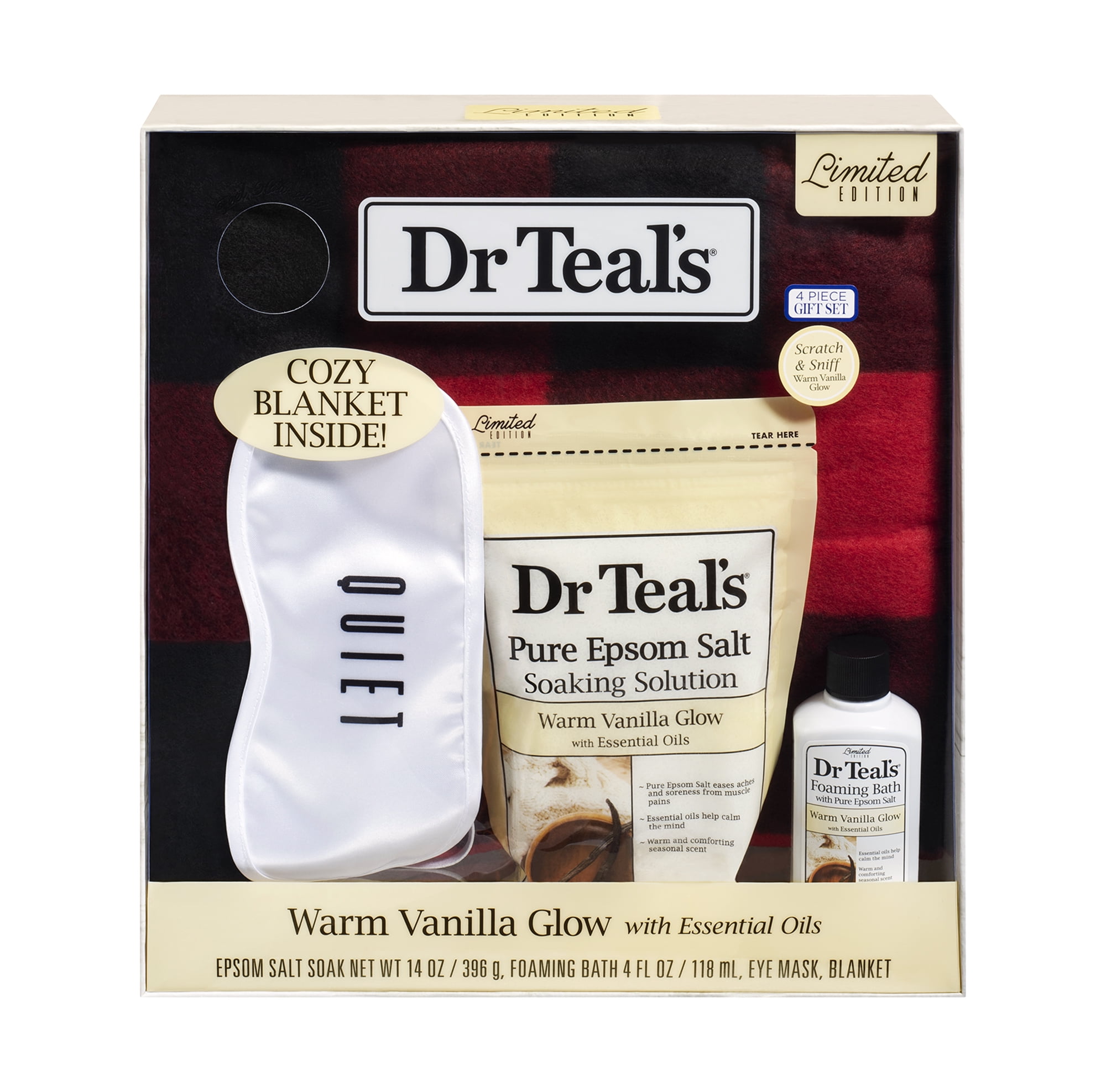 Dr Teal's Bath Gift Set with Cozy Blanket Warm Vanilla Glow