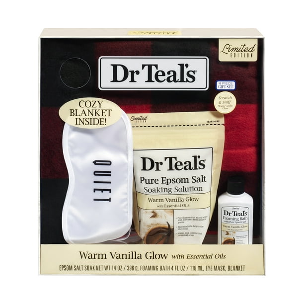 Dr Teal's Bath Gift Set with Cozy Blanket Warm Vanilla Glow