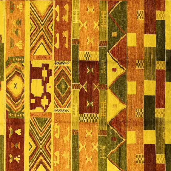 Ahgly Company Indoor Square Oriental Yellow Industrial Area Rugs, 8' Square