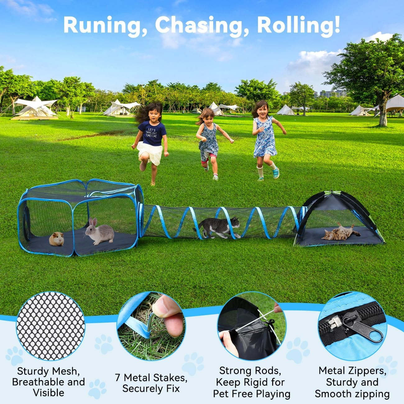 Outdoor Cat Enclosures For Cats Indoor  Patio Portable Mesh Tent Tunnel Playhouse With Free Carry Bag & Metal Rod Multiple And Small Animals Includes Playpen+tent+pet