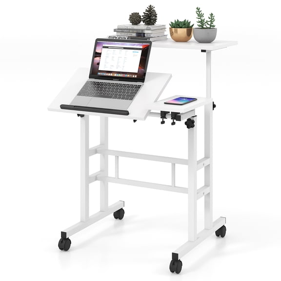 Gymax Adjustable Computer Desk Mobile Stand up Desk Tilting Workstation