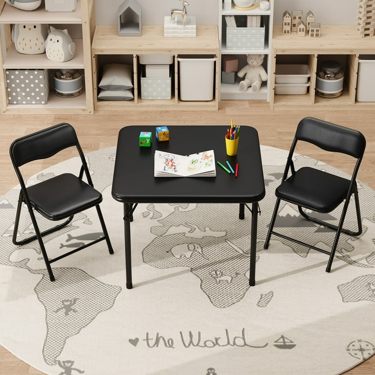CREATIVE HOBBIES Kids Folding Table and Chairs Set Portable Toddler Table and Chair with PU Soft Cushion Suitable for Kids Eating Reading and