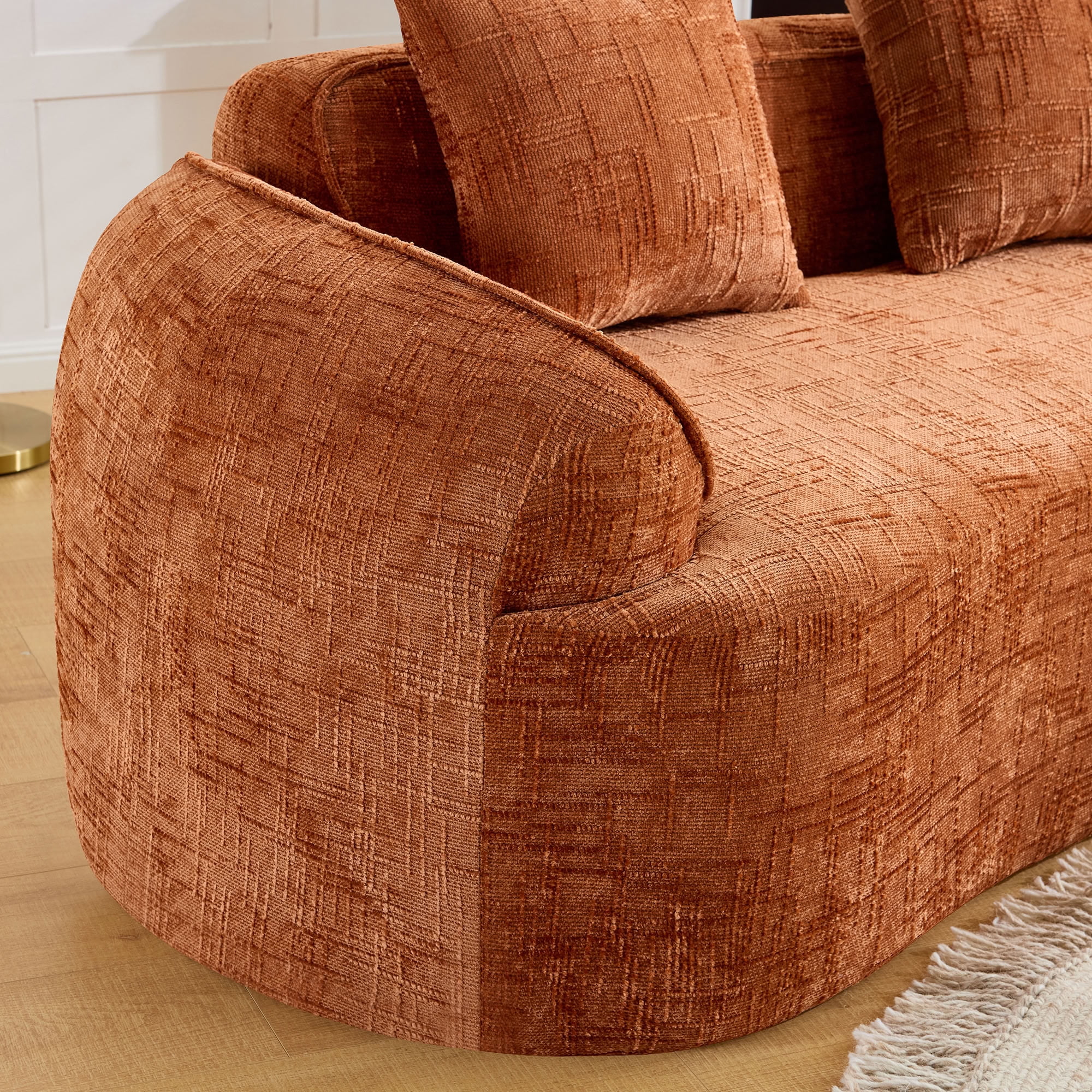 MAYEERTY 4-Seat Curved Compressed Sectional Sofa, Upholstered Cloud Modular Couch with Throw Pillows, No Assembly for Living Room Apartment Small Spaces