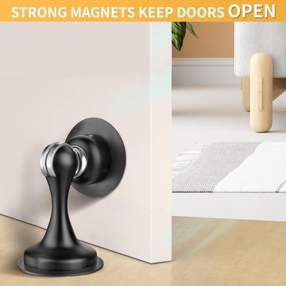 ZOURIH Door Stoppers Magnetic 1 Pack Door Stops, Door Security Catch for Floor Wall Projector, No Drilling Door Holder with Adhesive Tapes, Door Bloker Jammer for Home Security,Black