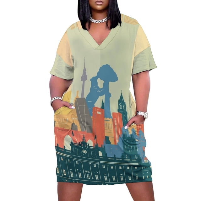 Vestido largo con cremallera y horizonte de Madrid para mujer Vestido ancho de Verano para mujer 2025