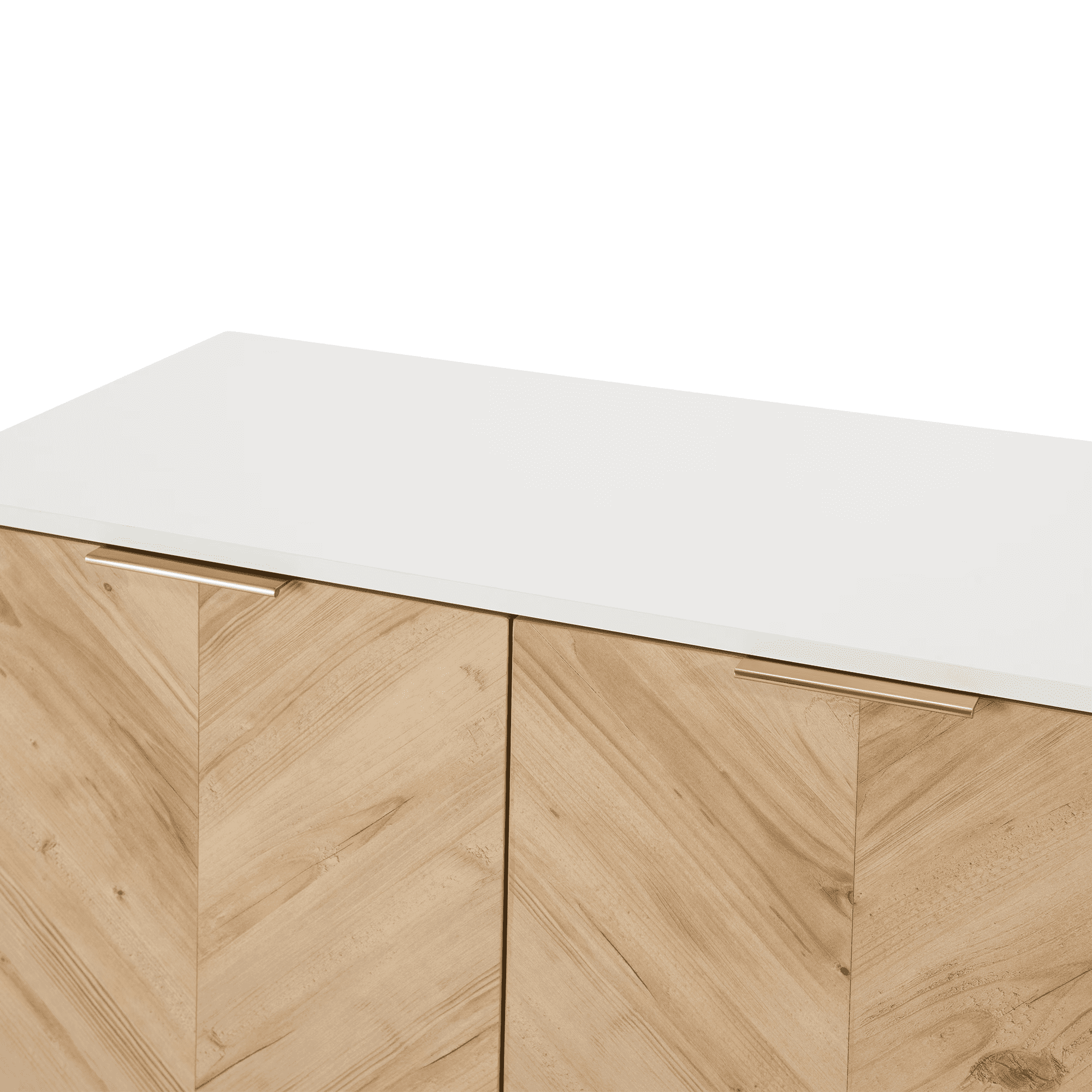 White & Gold Storage Cabinet, Modern Buffet Sideboard with 2 Doors