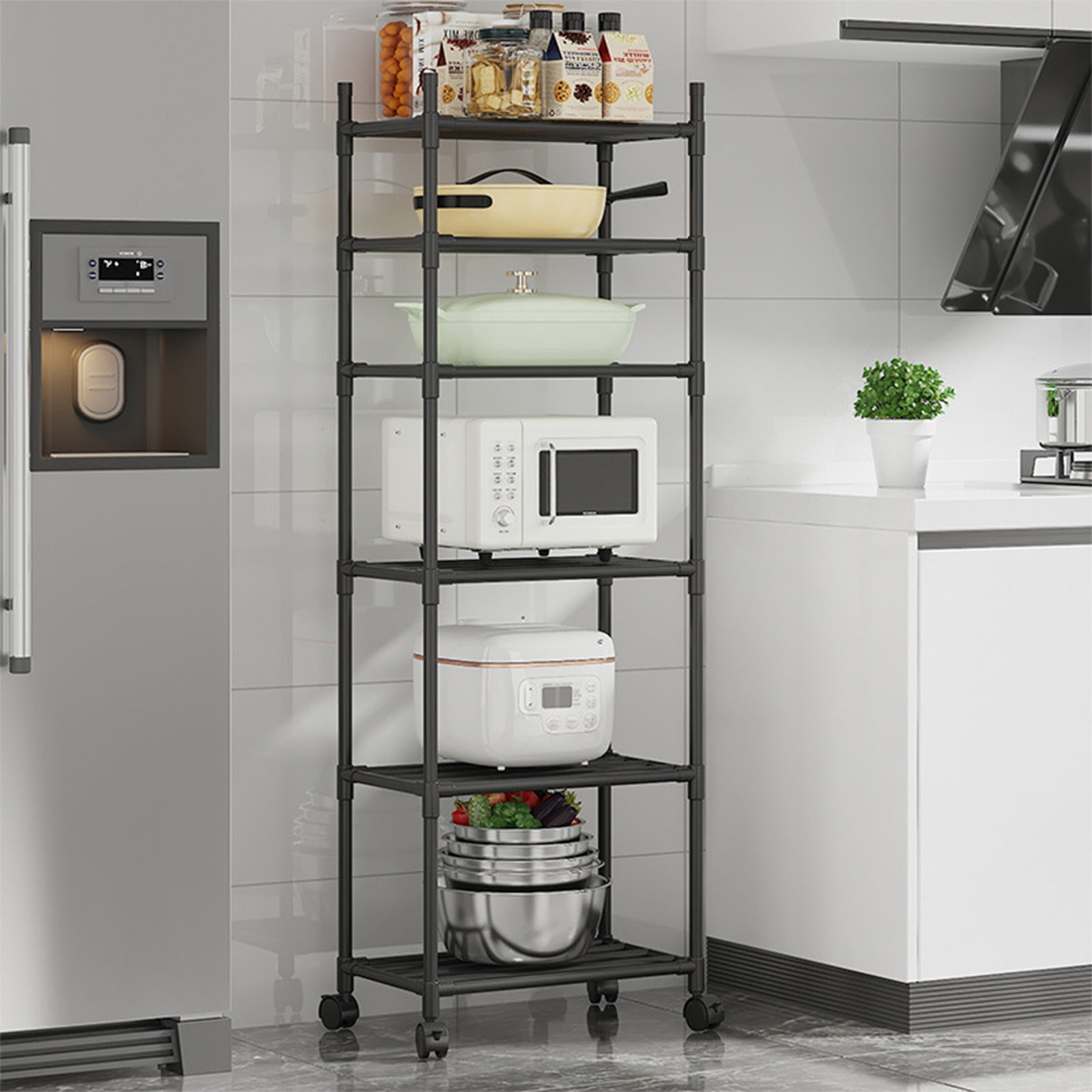 Tahtuvzn School Bathroom Storage Trolley Home Shelf Book Toy Organiser, Plastic, Black, 66.9x15.7x12.6in