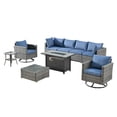 thumbnail image 2 of Ovios 9 Pieces Patio Fire Pit Set Outdoor Wicker Sectional Sofa Conversation Set with Swivel Rocking Chairs,Denim Blue, 2 of 8