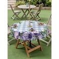 thumbnail image 4 of Outdoor Tablecloth with Umbrella Hole for Patio/Picnic/Party/Camping, Purple Flowers Waterproof Table Cloth Round Cover Washable, Spring Floral Leaves Plants Blue Plaid (Dia 60"), 4 of 8