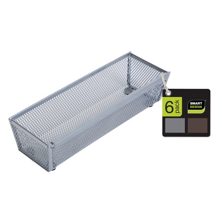Smart Design Drawer Organizer - Set of 6 - Steel Metal Mesh - 9 x 3 Inch - Interlocking Arm Connection - Utensils, Flatware, Organization - Kitchen - Silver