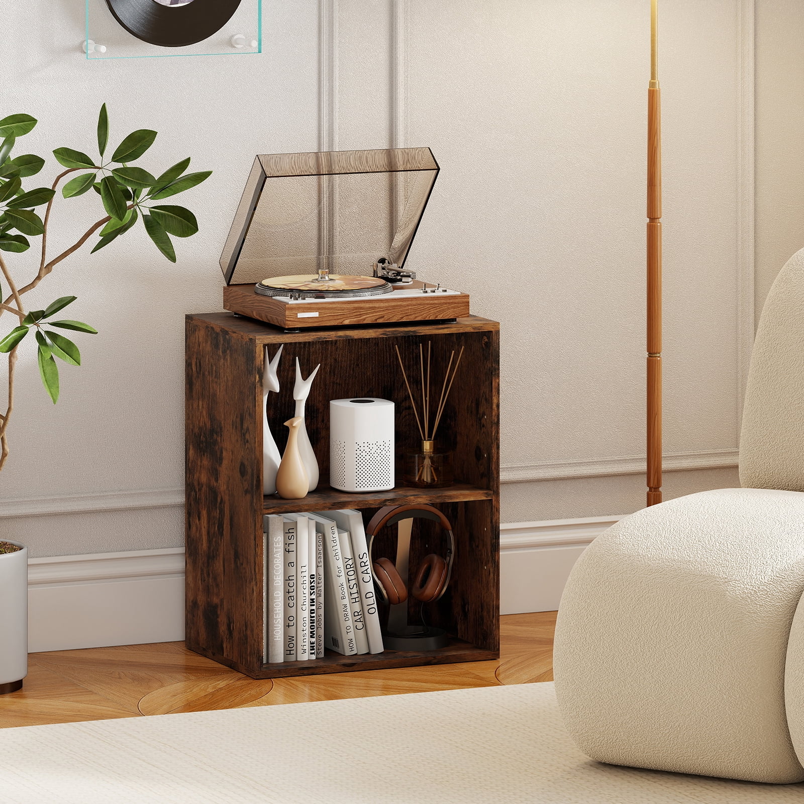 Gymax 2-Cube Bookcase w/ 5-Position Adjustable Shelf Anti-Toppling Kits for Study Rustic Brown