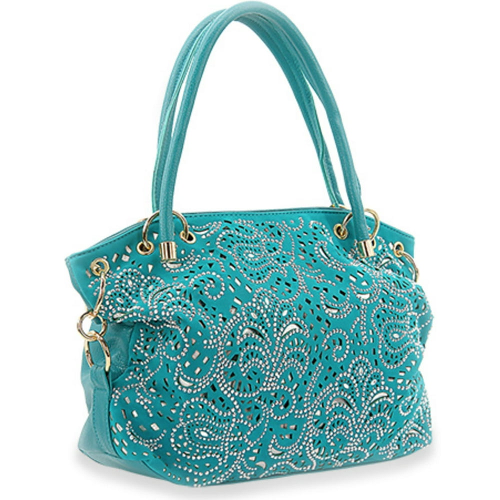Zzfab Zzfab Laser Cut Purses Double Handles Bling Purse Turquoise