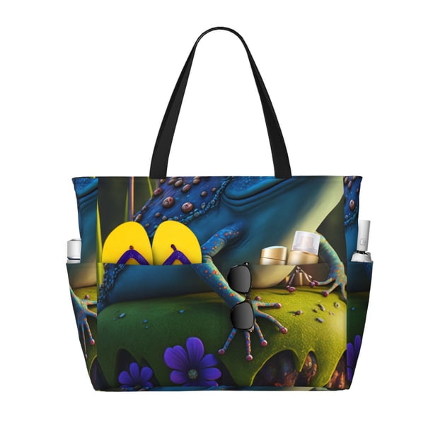 Fotbe Cute Blue Frog Bolsa de Viaje para Playa - Resistente al Agua, Bolsa Tote de Gran Capacidad y Ligera con 7 Bolsillos para Mujeres y Hombres