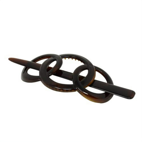 Parcelona French Triple Ringed 3.5" Tortoise Shell Brown Cellulose Acetate Hair Slider Pin Thru Holder Barrette Non Slip Ponytail Women Hair Accessories Barrette with Stick for Girls, Made in France