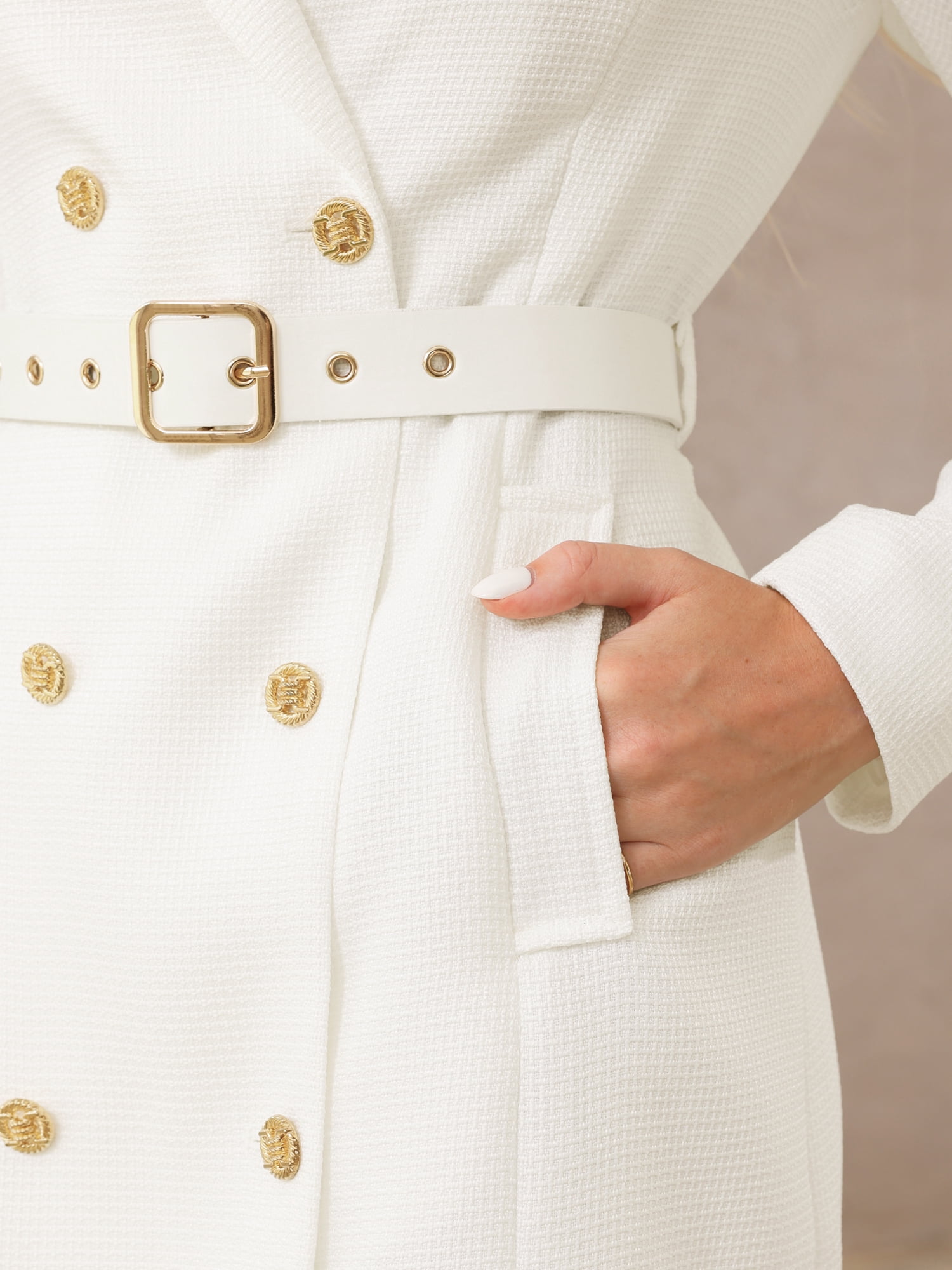 DARING DIVA Women's Double Breasted Long Sleeve Blazer Dress S White