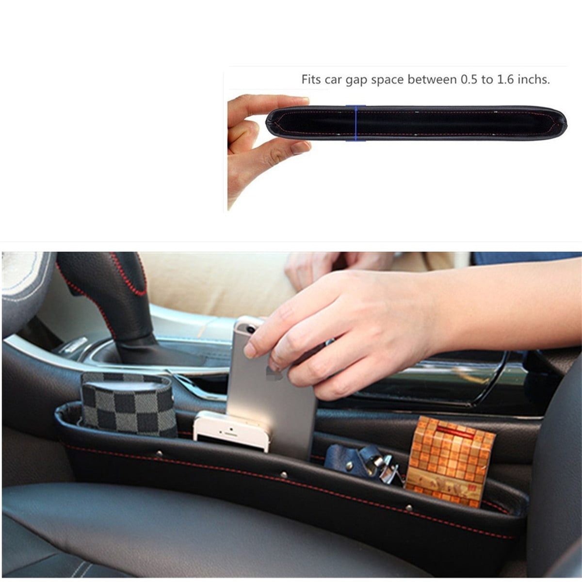 Coin Catcher Black-US Car Seat Gap Filler Storage Caddy Extra Storage-Fit Most Cars Auto Vehicle Seat-Side Pocket Organizer HOOMEE Deluxe PU Leather Multi-Functional Console