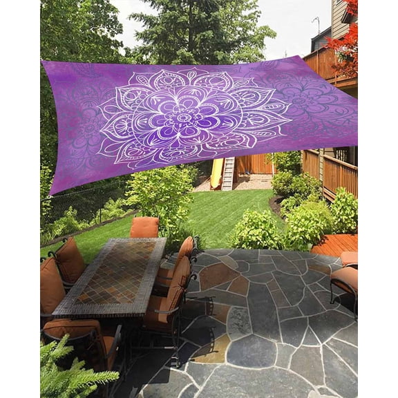 Outdoor Sun Shade Sail 12'x16', Boho Floral Patio Beach Shade Canopy Cloth Waterproof, Purple Flowers Vintage Bohemian Watercolor TearResistant & UV Protection Sun Sail for Backyard Garden Deck