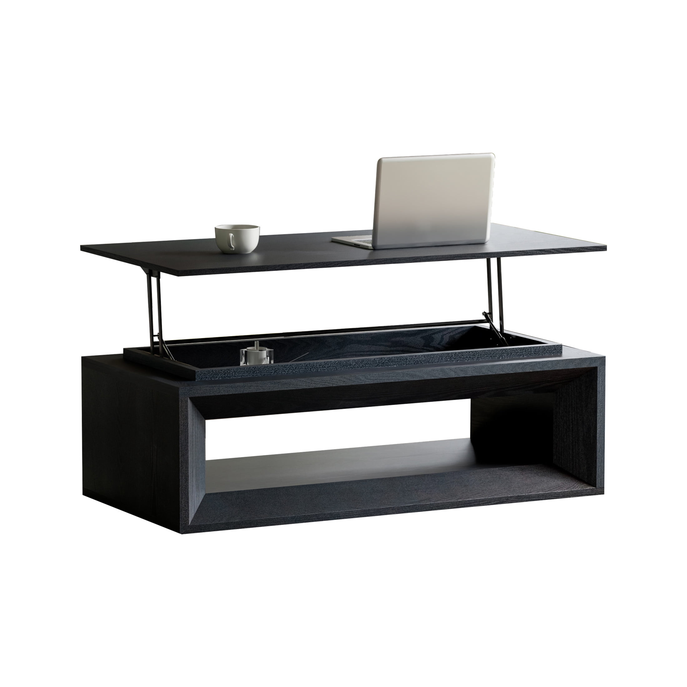 Noble House Fraser 43.3" Modern Lift-Top Coffee Table with Hidden Storage, Adjustable Height for Living Room, Black