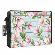 Pink Magnolia Outdoor TV Cover 52 to 55 inch Weatherproof Waterproof, Floral Branches Leaf Botanical Teal Wood Grain TV Enclosures with Remote Control Pocket Flat Screen Protector for Outside
