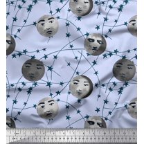 Soimoi Cotton Voile Fabric Moon & Stars Galaxy Fabric Prints by Yard 56 Inch Wide
