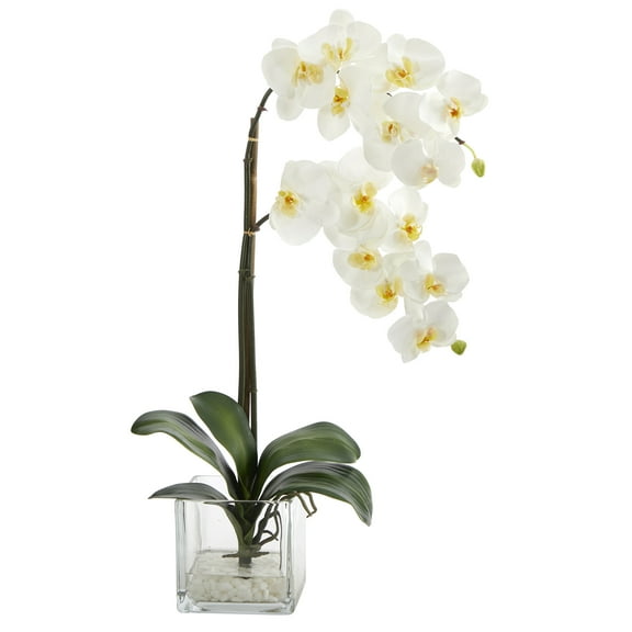 21in. Phalaenopsis Orchid Artificial Arrangement in Glass Vase