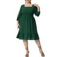 thumbnail image 2 of Agnes Orinda Women's Plus Size Smock Waist Solid Swiss Dots 3/4 Sleeves Midi Dress 2X Green, 2 of 3