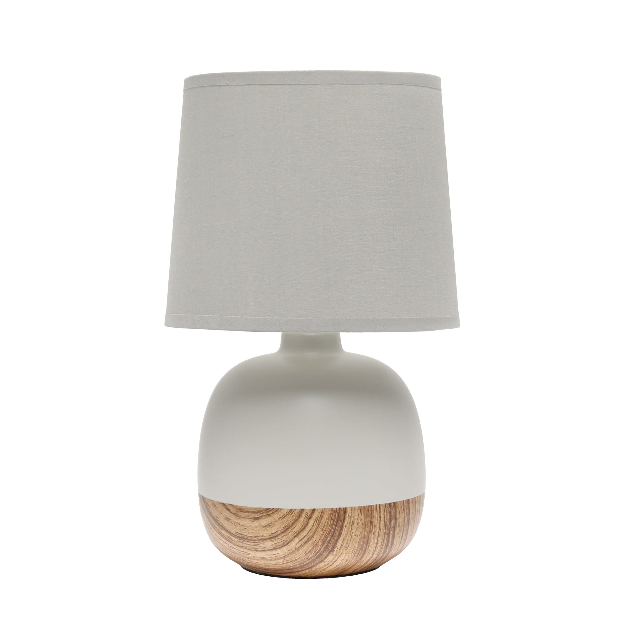 Simple Designs Petite Mid Century Table Lamp, Light Wood and Light Gray