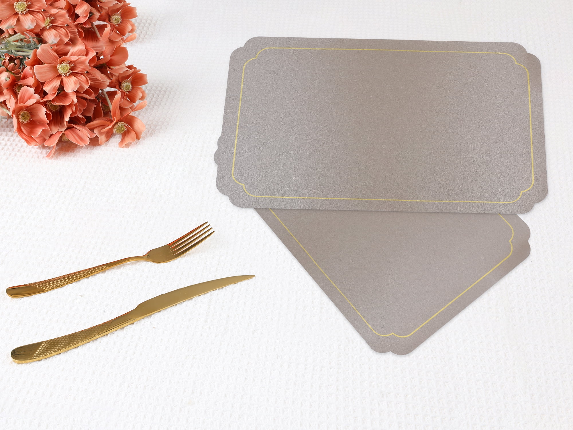 Unique Bargains Placemats Leather Placemats for Kitchen Dining Table Gray Gold 18x12in