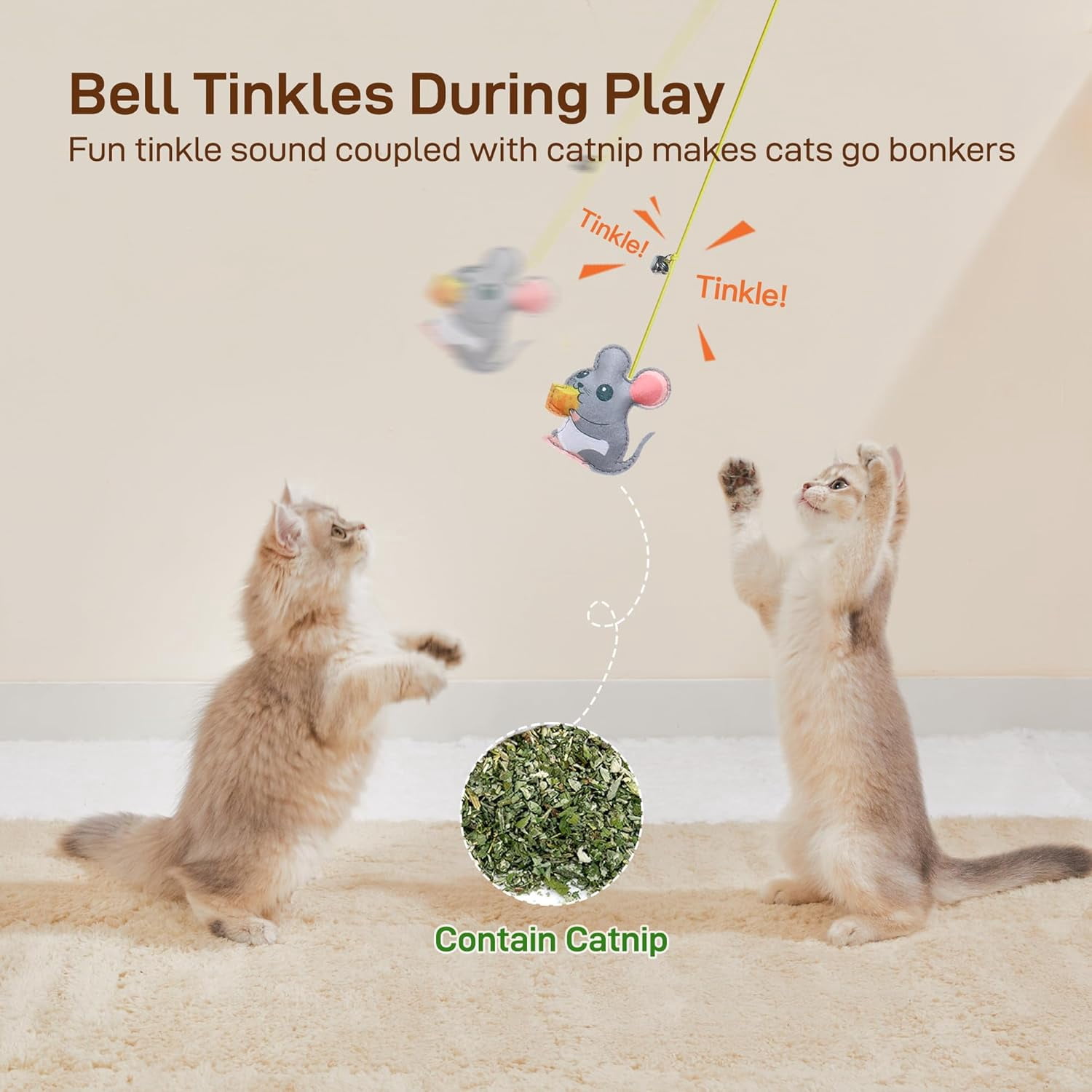 Interactive Cat Feather Toys 5 Pcs, Cat Teaser Retractable Hanging Indoor Kitten Play Chase Exercise, Mental Physical Stimulation for All Breeds and Species