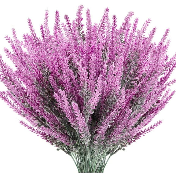 Morttic 4 Bundles Artificial Flowers Fake Lavender Bouquet No Fade UV Resistant Shrubs Purple Lavender Flowers Artificial Plant for Wedding, Bedroom, Office, Garden, Patio Decoration (Fuchsia)